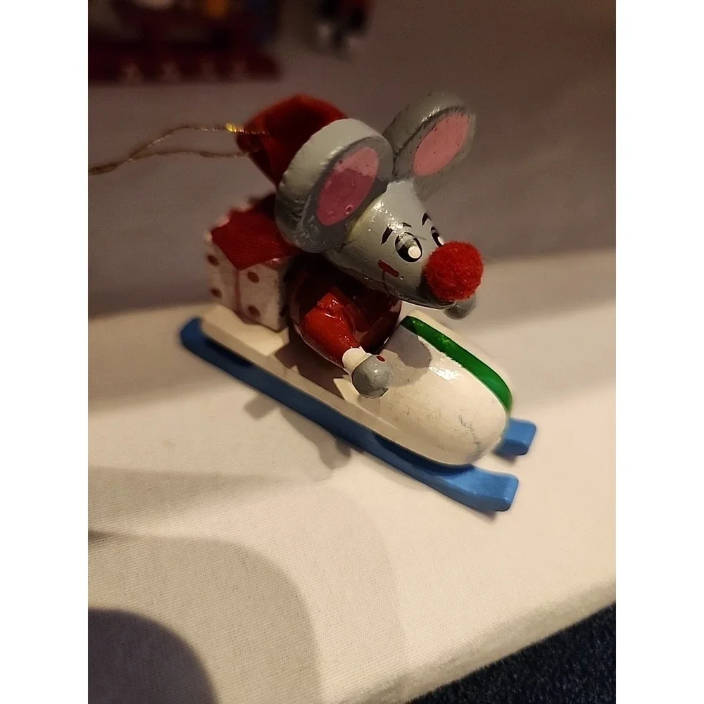 Vintage Wooden Christmas Ornaments Lot Hand‎ Painted Mice Snowman Angel 7pc